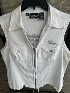 Harley-Davidson White Embroidered Zip Vest with Eagle Logo